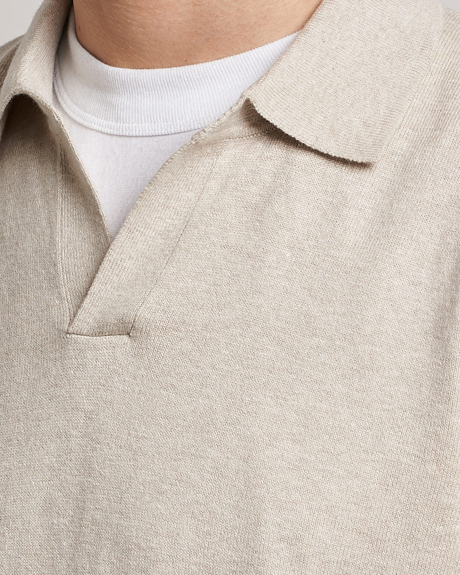 Men | Polo Shirts | A Day's March | Manol Cotton Linen Polo Sand Melange