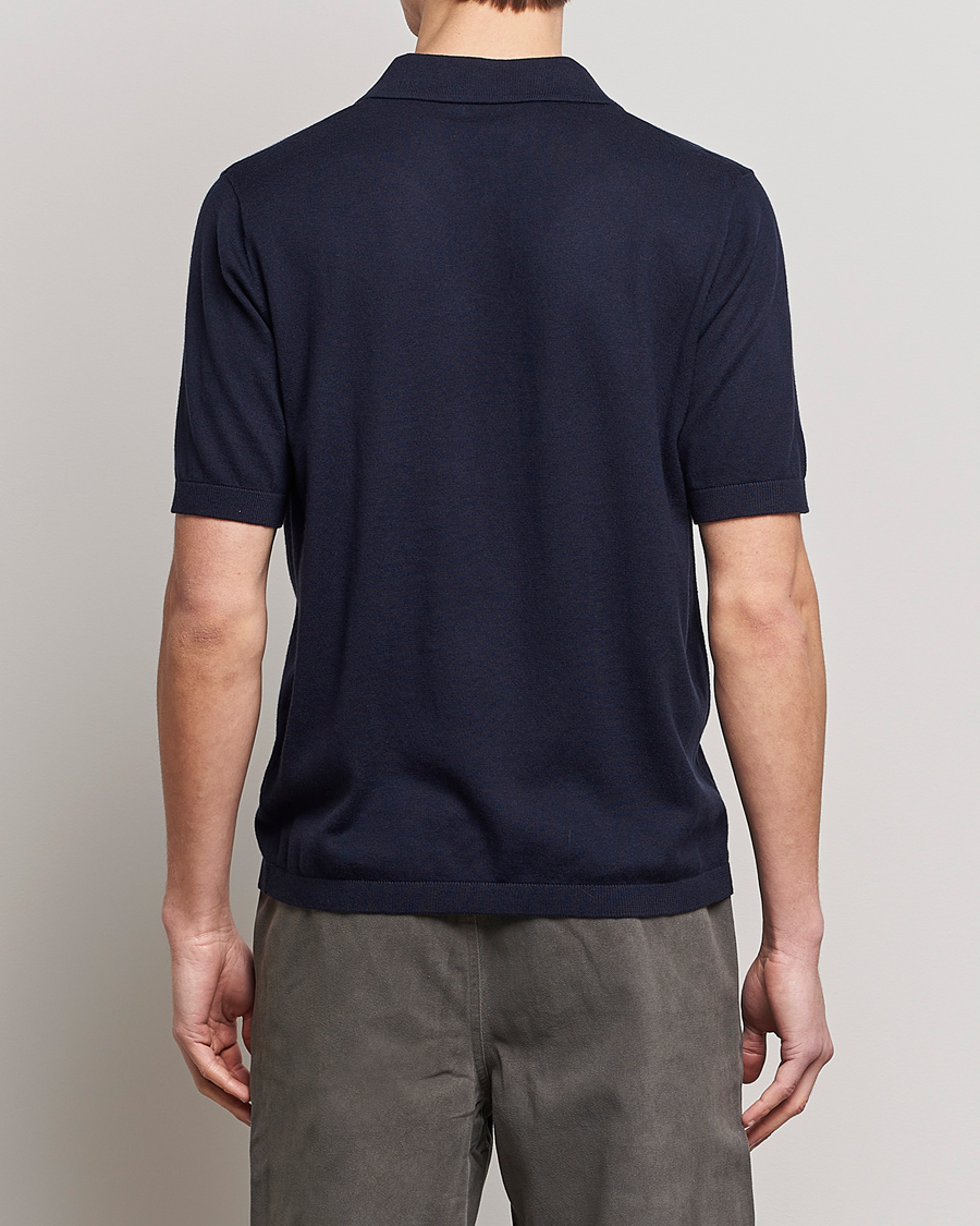 Men | Polo Shirts | A Day's March | Ebro Open Collar Cotton/Wool Navy