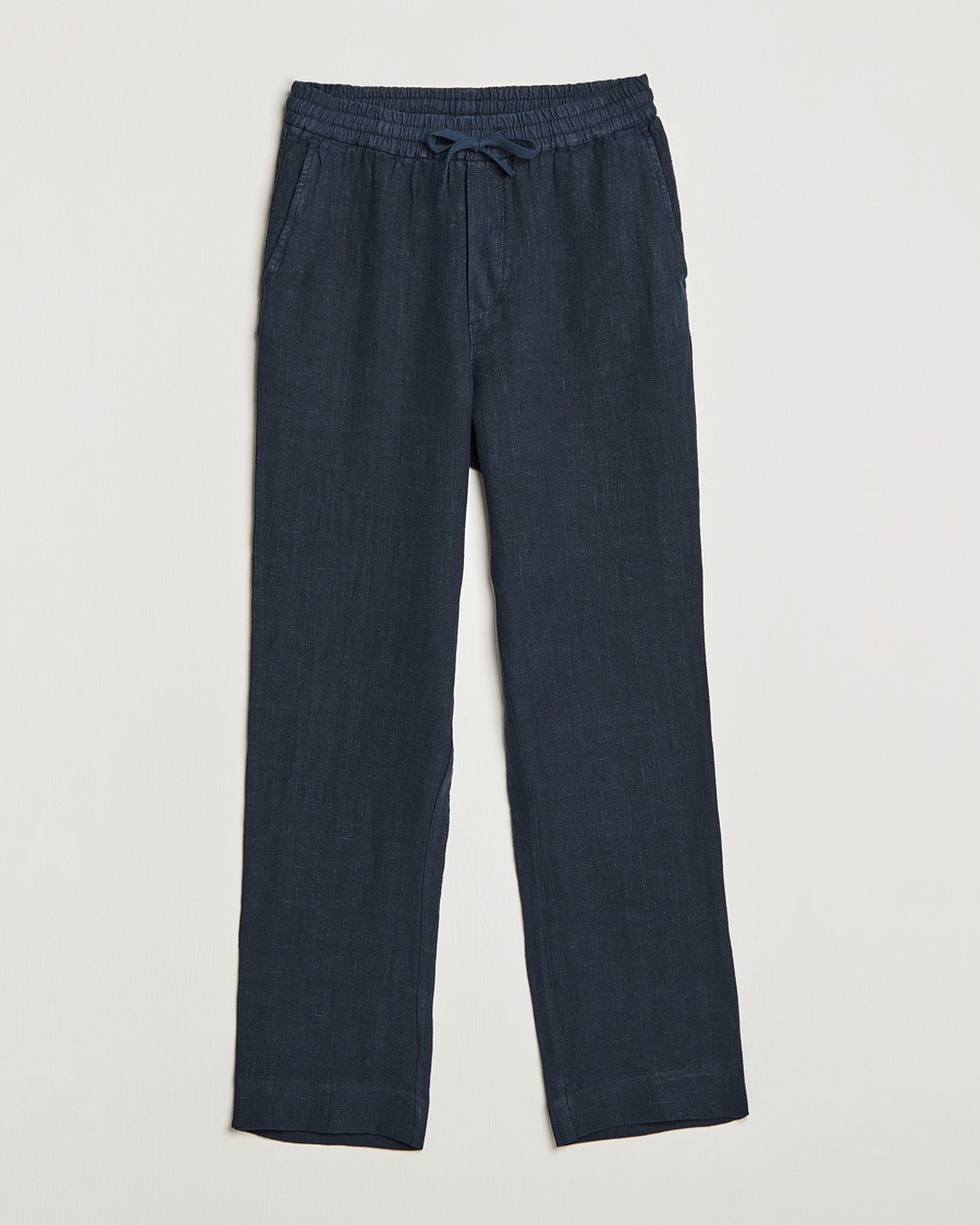 Men | Trousers | A Day's March | Tamait Drawstring Linen Trousers Navy