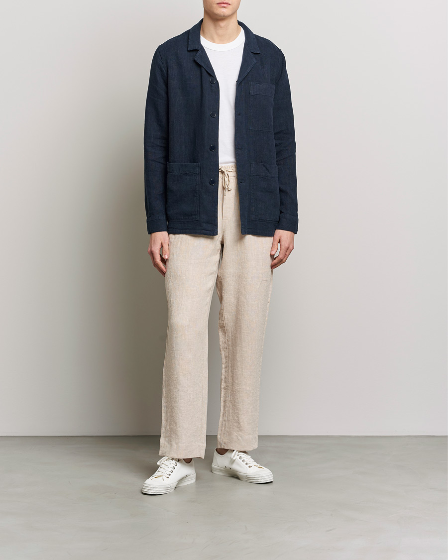Men | Trousers | A Day's March | Tamait Drawstring Linen Trousers Oyster
