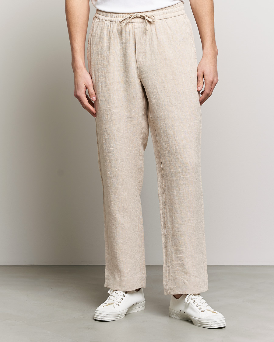 Men | Trousers | A Day's March | Tamait Drawstring Linen Trousers Oyster