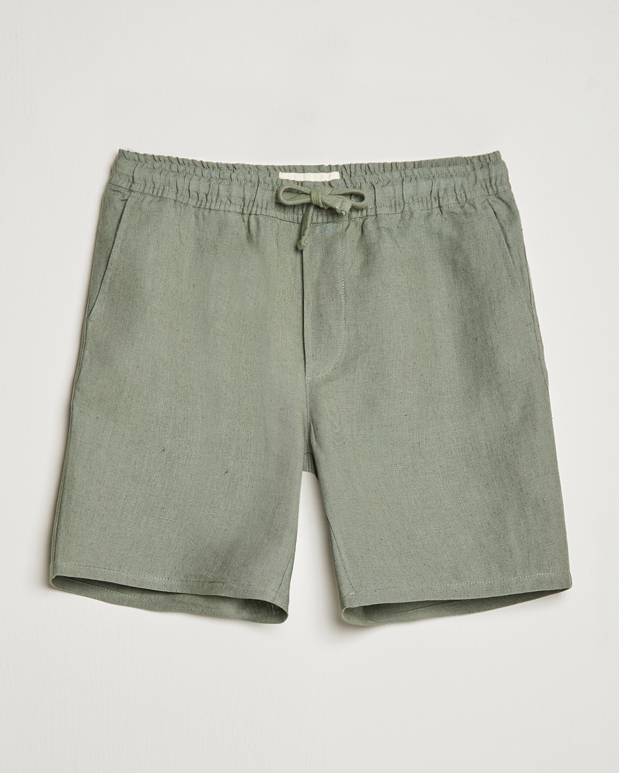 Men | Shorts | A Day's March | Ipu Drawstring Linen Shorts Dusty Green