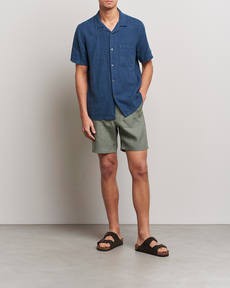 Men | Shorts | A Day's March | Ipu Drawstring Linen Shorts Dusty Green