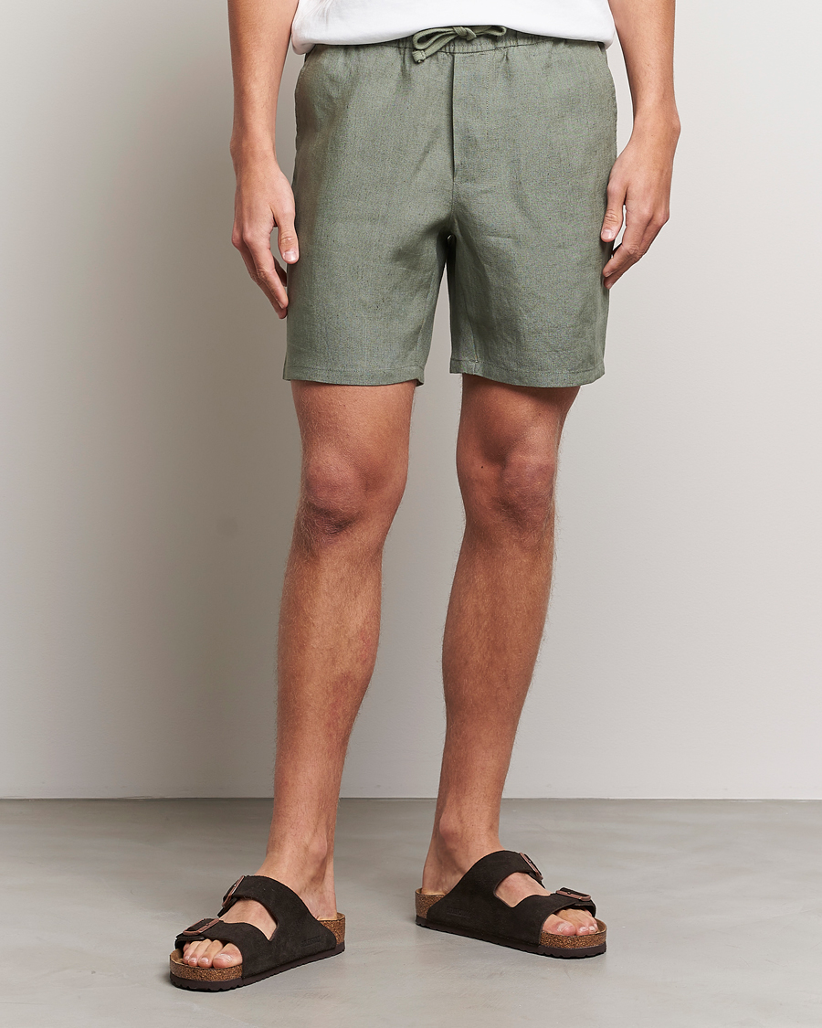 Men | Shorts | A Day's March | Ipu Drawstring Linen Shorts Dusty Green