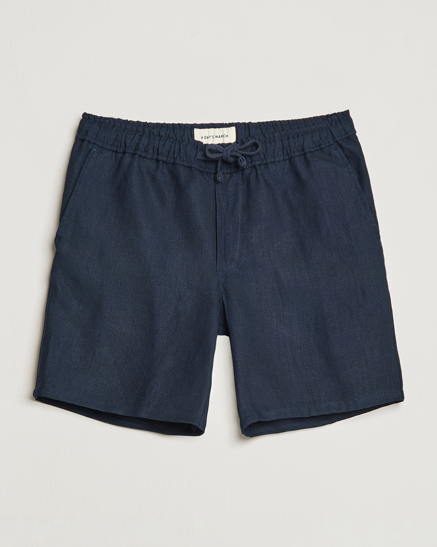 Men | Shorts | A Day's March | Ipu Drawstring Linen Shorts Navy