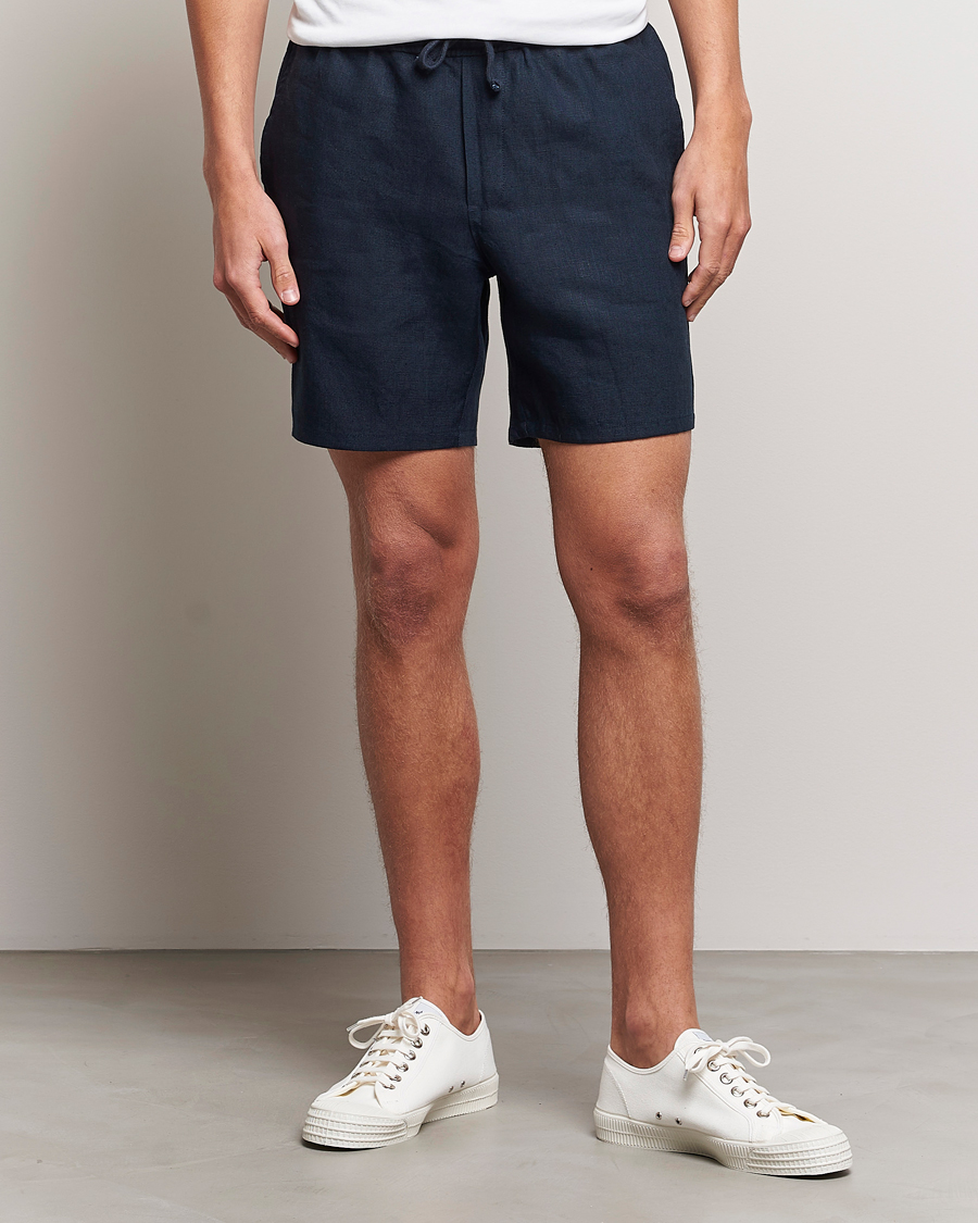 Men | A Day's March | A Day's March | Ipu Drawstring Linen Shorts Navy
