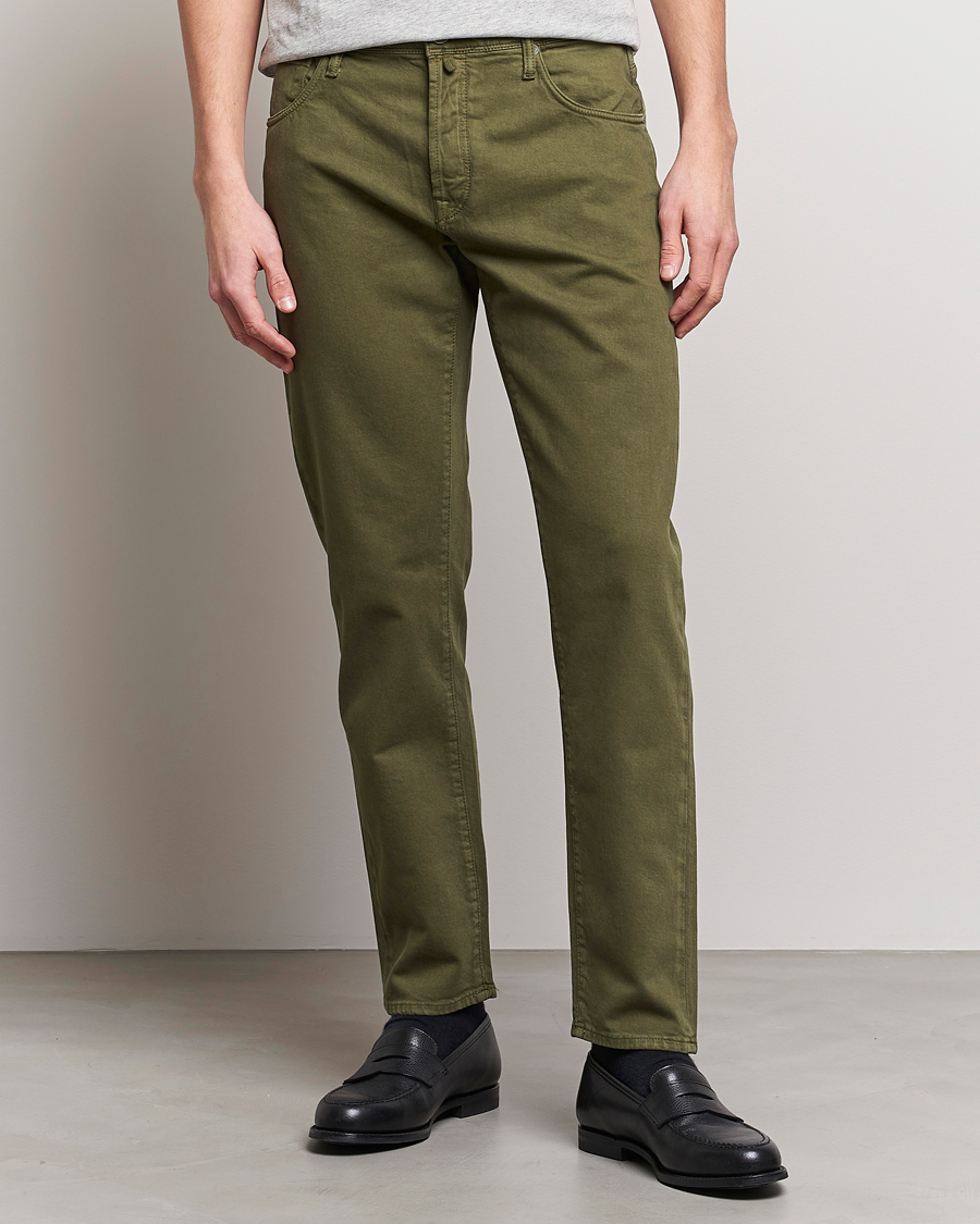 Men | Casual Trousers | Incotex | Cotton Stretch 5-Pocket Pants Military Green
