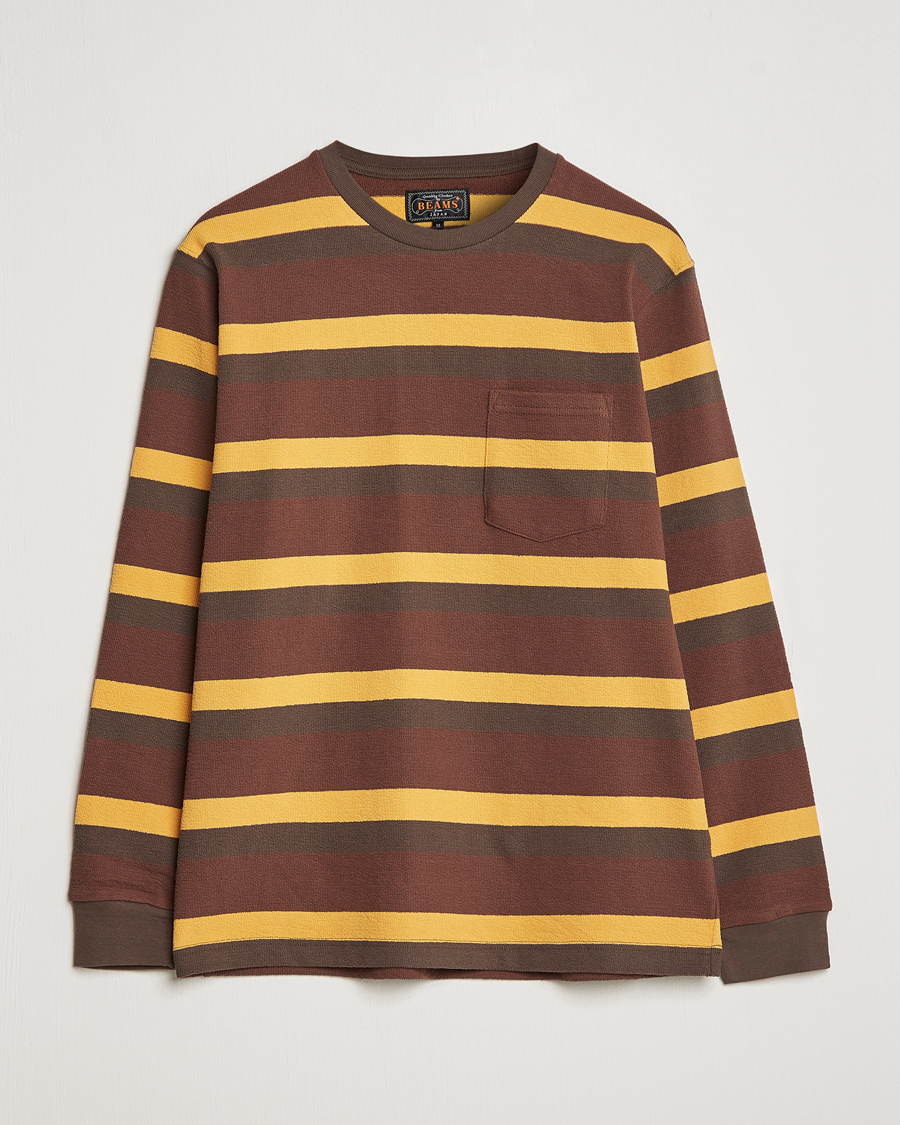 Men | T-Shirts | BEAMS PLUS | Long Sleeve Striped Pocket Tee Brown