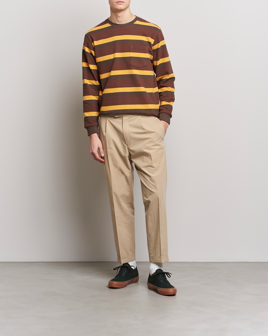 Men | T-Shirts | BEAMS PLUS | Long Sleeve Striped Pocket Tee Brown
