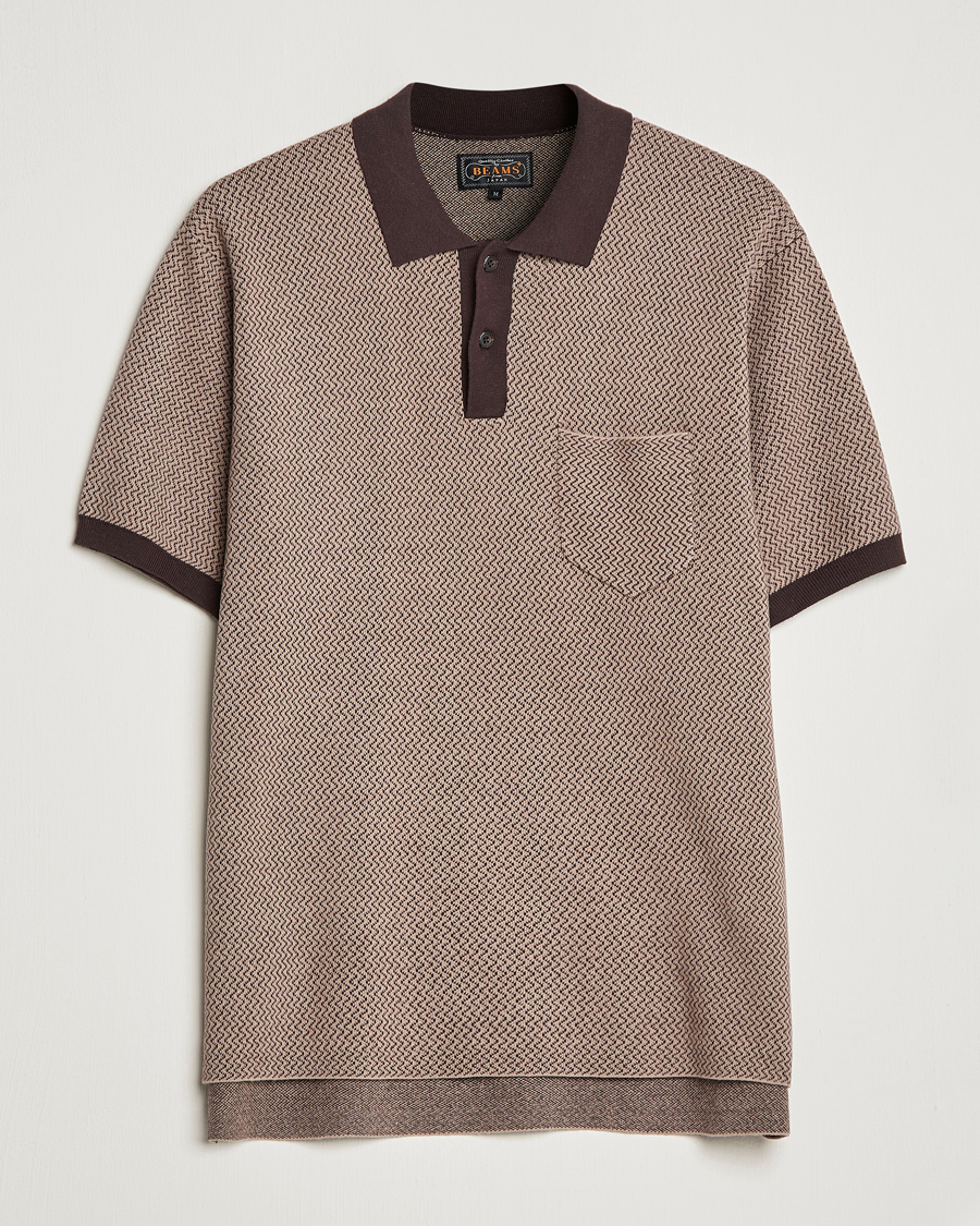 Men | Polo Shirts | BEAMS PLUS | Two-Tone Jacquard Polo Brown