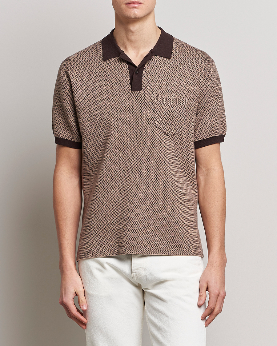 BEAMS PLUS Two-Tone Jacquard Polo Brown at CareOfCarl.com
