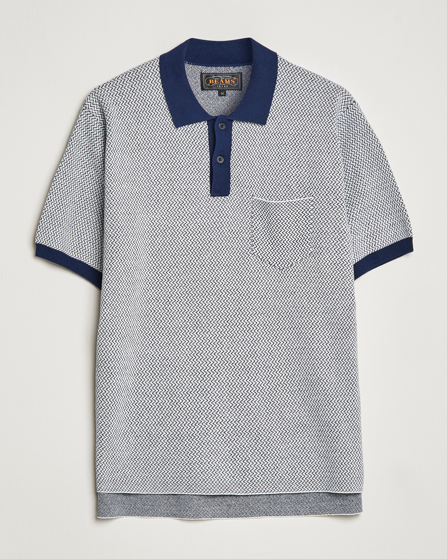 Men | Polo Shirts | BEAMS PLUS | Two-Tone Jacquard Polo Navy