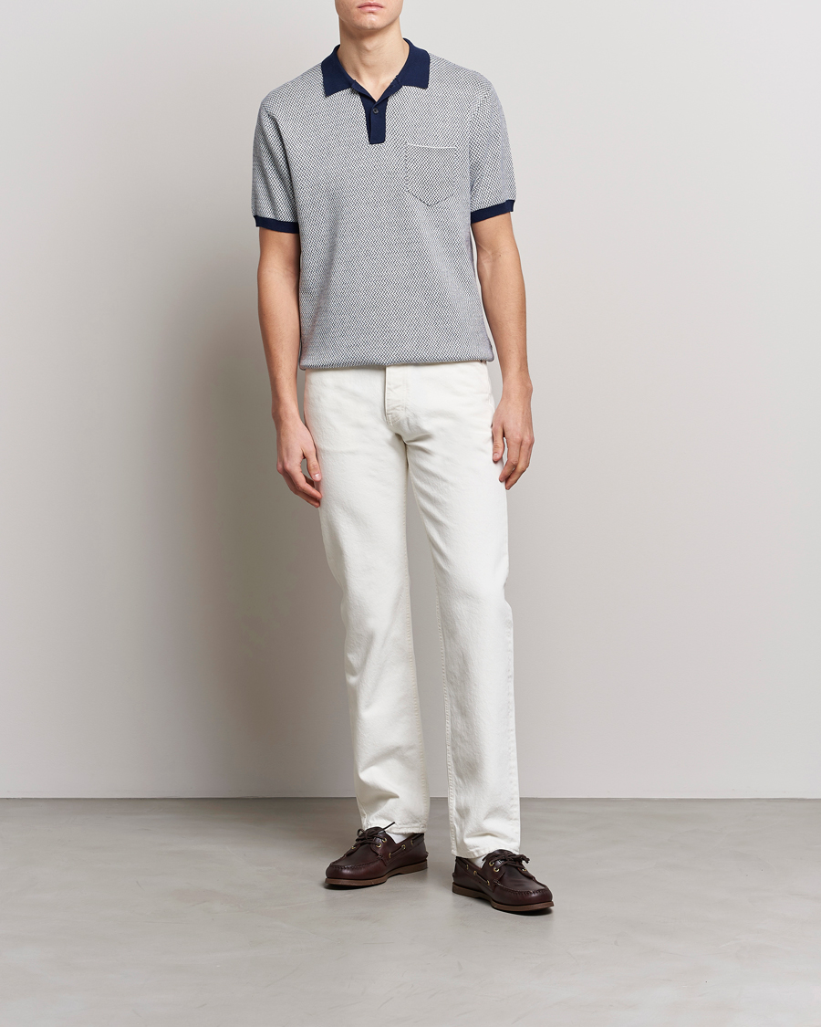 Men | Polo Shirts | BEAMS PLUS | Two-Tone Jacquard Polo Navy