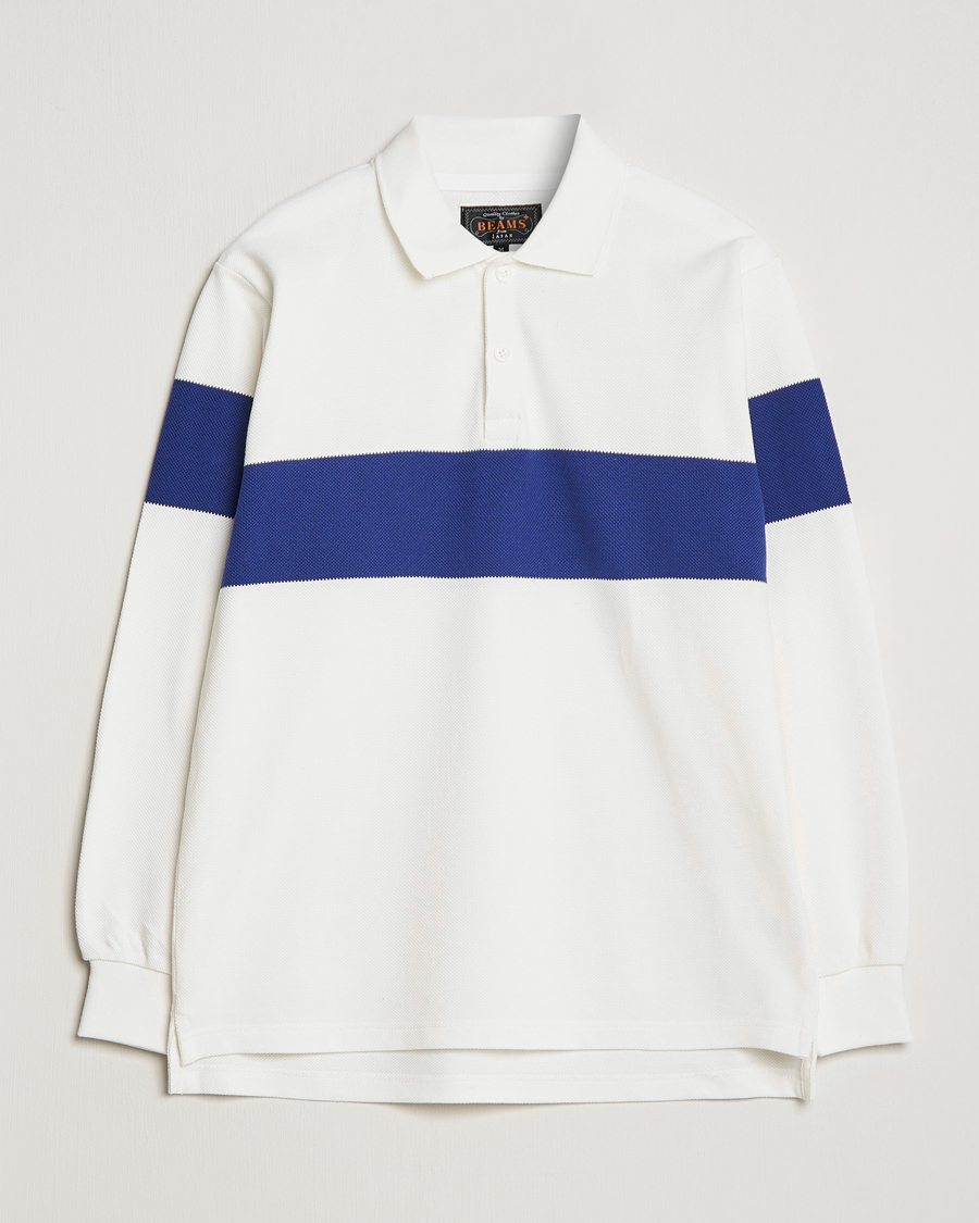 Men | Sweaters & Knitwear | BEAMS PLUS | Panel Stripe Long Sleeve Polo White
