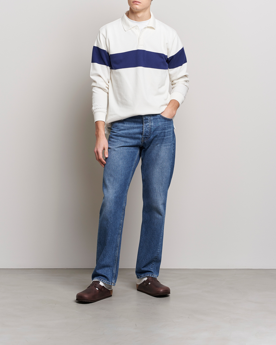 Men | Sweaters & Knitwear | BEAMS PLUS | Panel Stripe Long Sleeve Polo White
