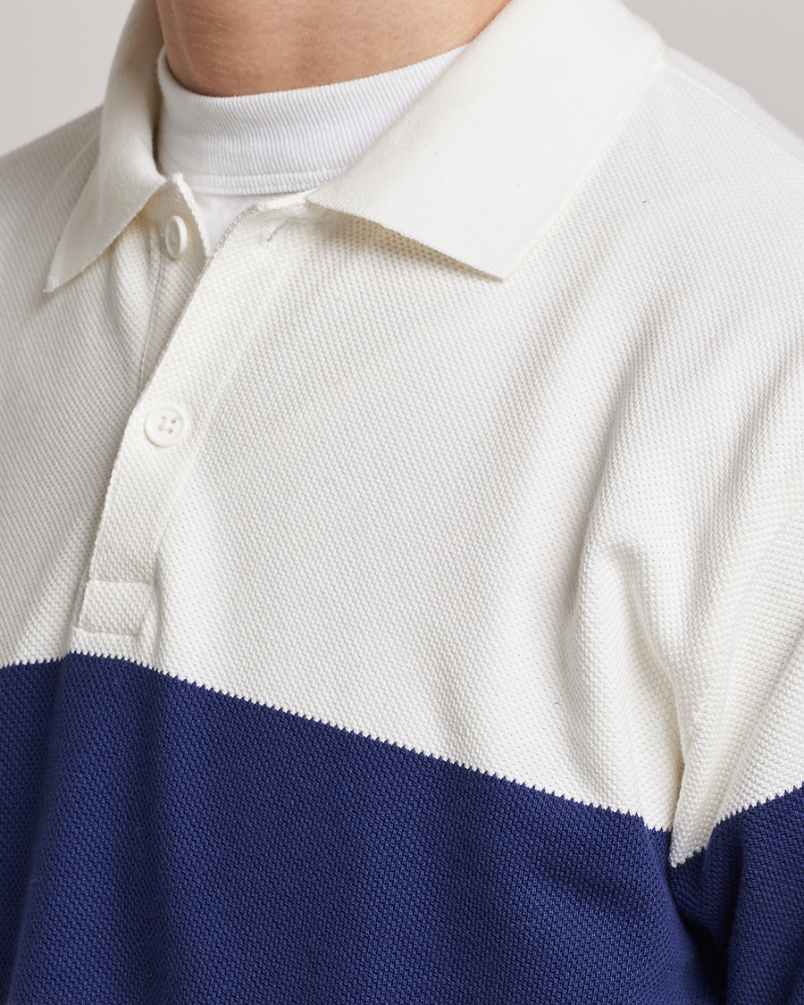 Men | Sweaters & Knitwear | BEAMS PLUS | Panel Stripe Long Sleeve Polo White