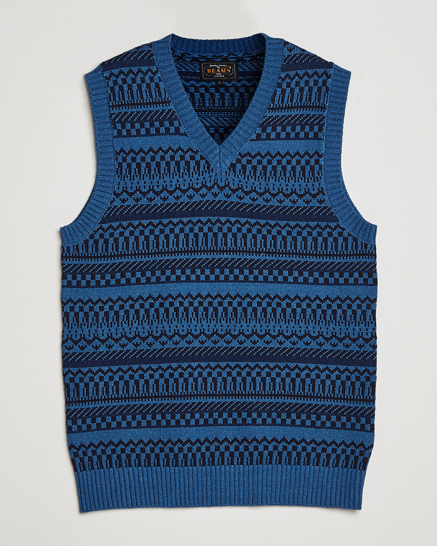 Men | Sweaters & Knitwear | BEAMS PLUS | Knit Fairisle Vest Navy