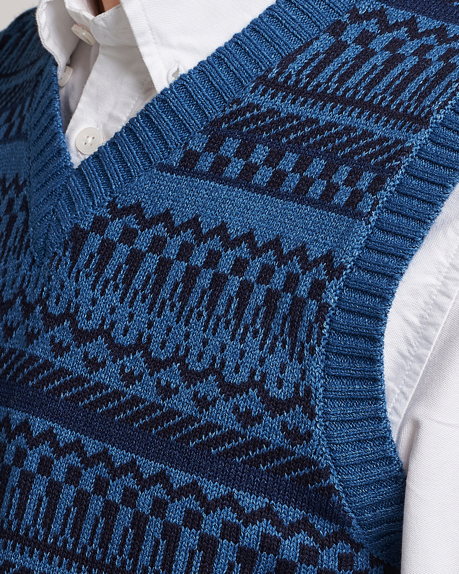 Men | Sweaters & Knitwear | BEAMS PLUS | Knit Fairisle Vest Navy