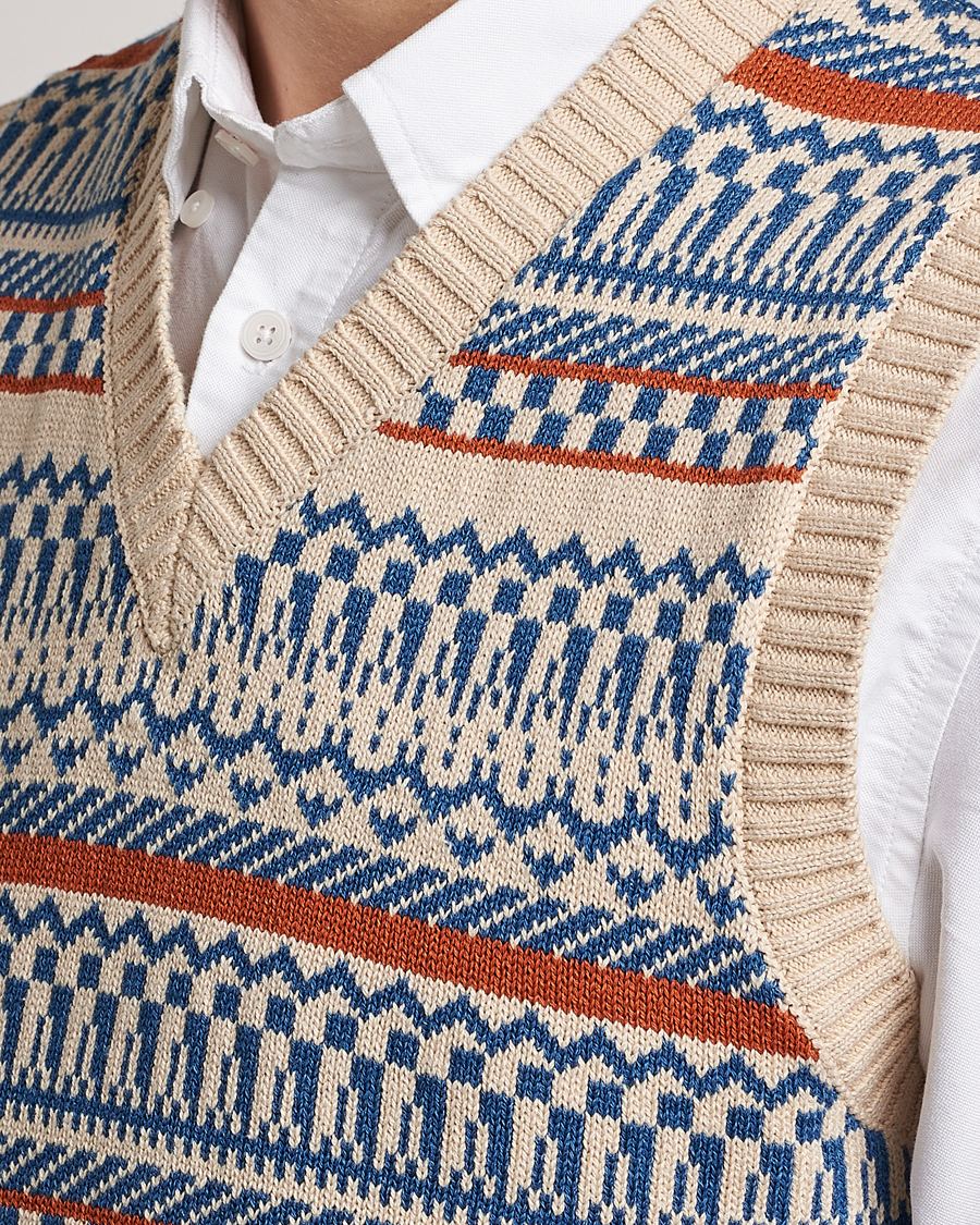 Men | Sweaters & Knitwear | BEAMS PLUS | Knit Fairisle Vest Natural