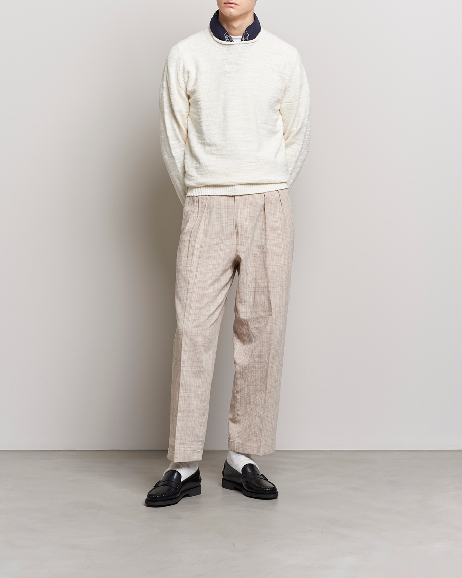 Men | Sweaters & Knitwear | BEAMS PLUS | Linen Crew Neck Sweater White