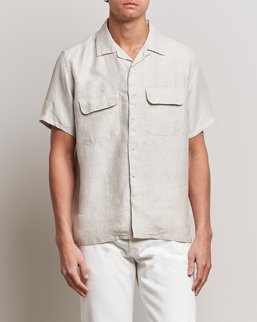 Men | Short Sleeve Shirts | BEAMS PLUS | Linen/Chambray Camp Shirt Natural