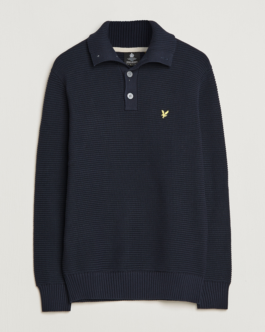 Men | Sweaters & Knitwear | Lyle & Scott | Chunky Ribbed Button Knit Dark Navy