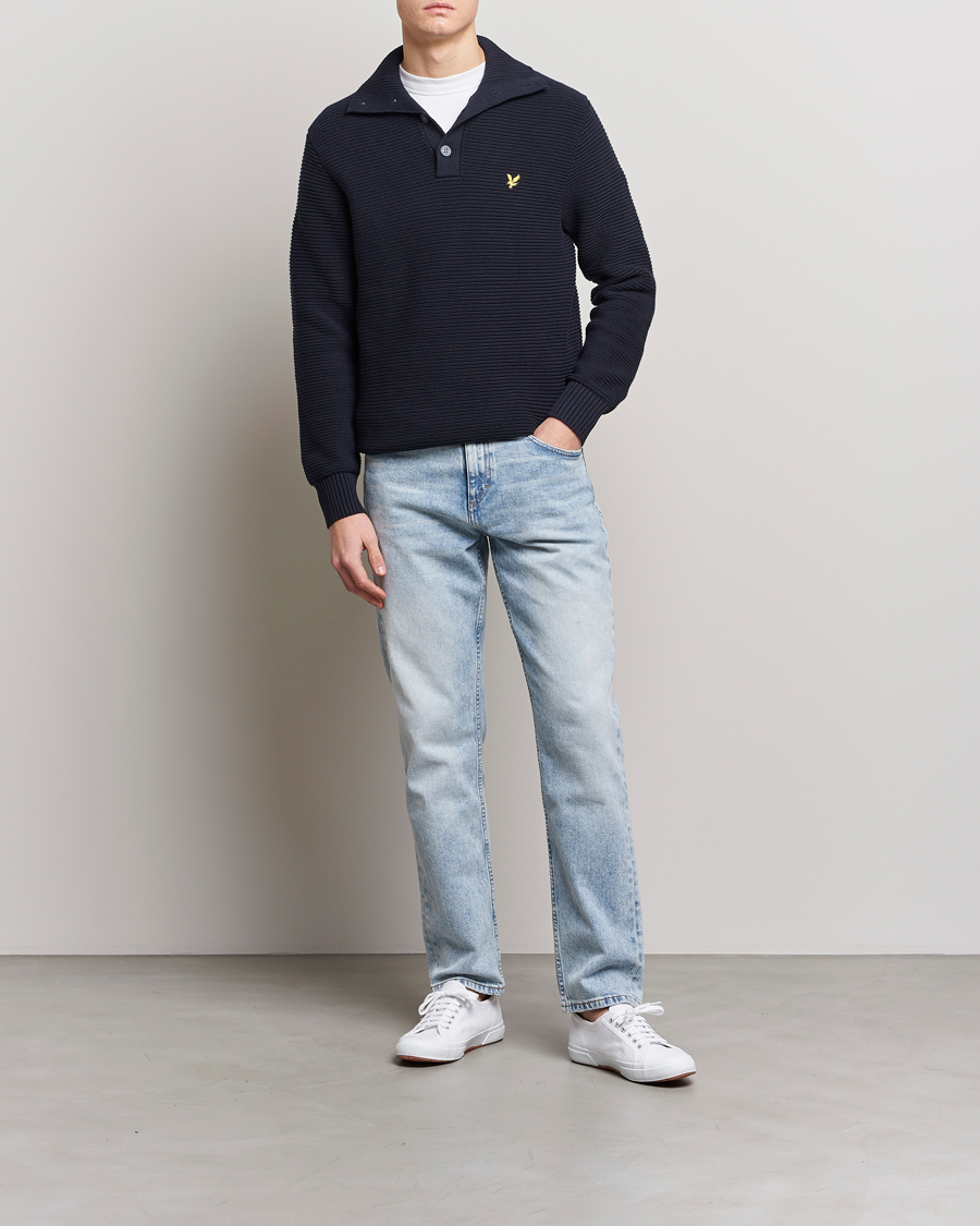 Men | Sweaters & Knitwear | Lyle & Scott | Chunky Ribbed Button Knit Dark Navy