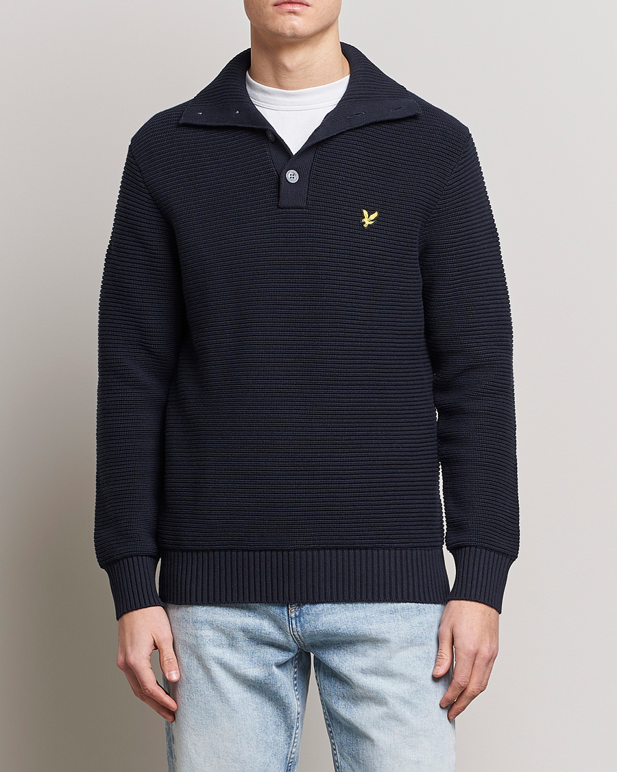 Men | Knitted Jumpers | Lyle & Scott | Chunky Ribbed Button Knit Dark Navy