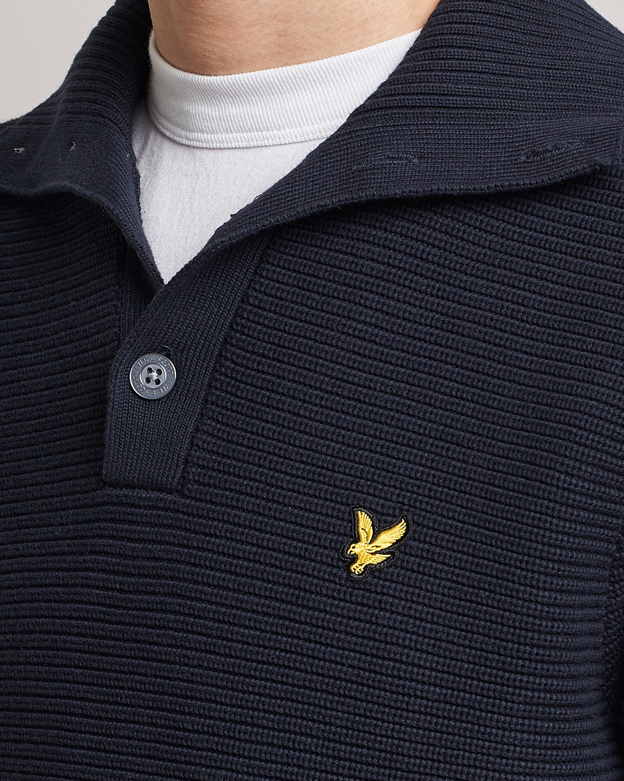 Men | Sweaters & Knitwear | Lyle & Scott | Chunky Ribbed Button Knit Dark Navy