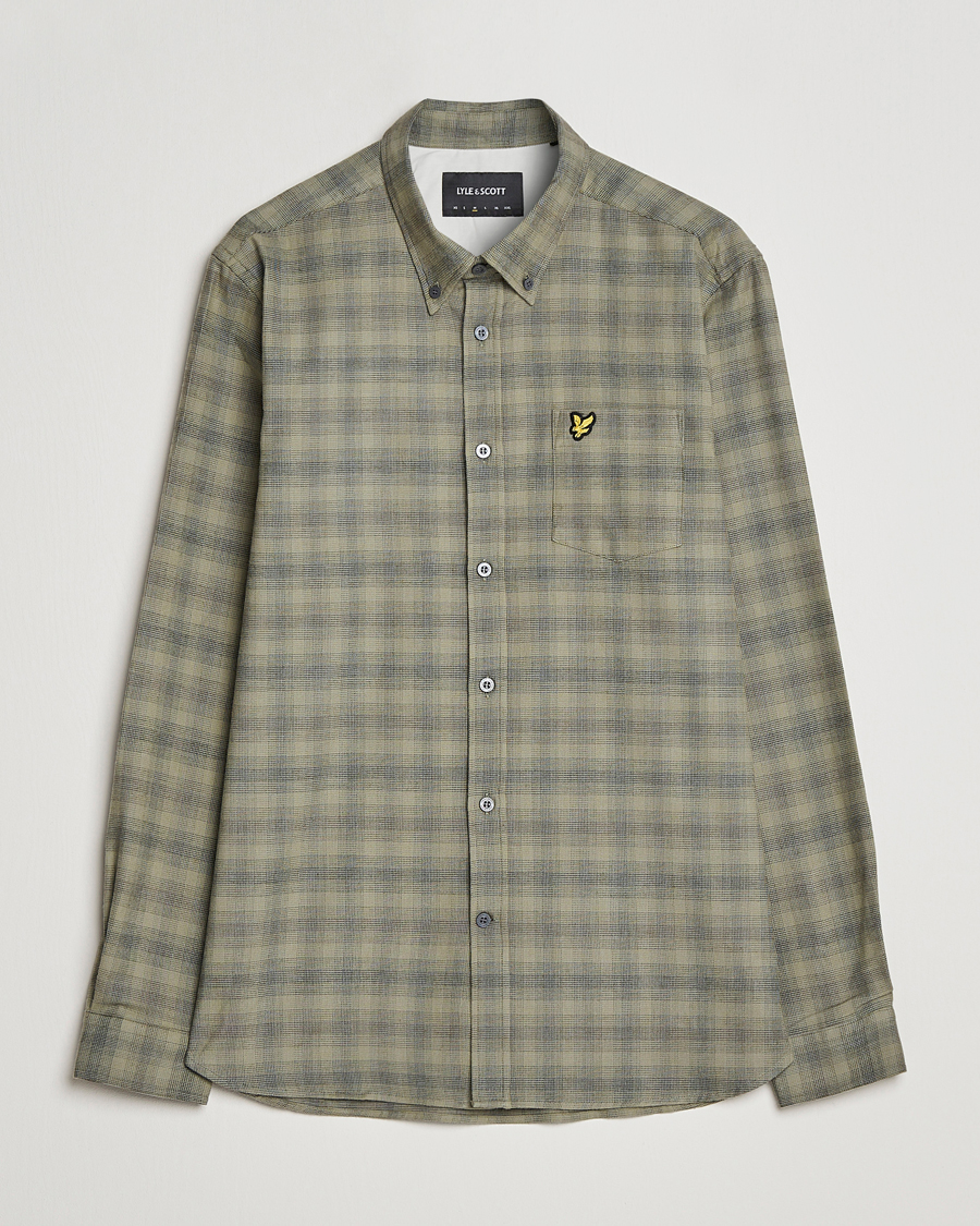 Men | Shirts | Lyle & Scott | Button Down Flannel Shirt Sea Weed