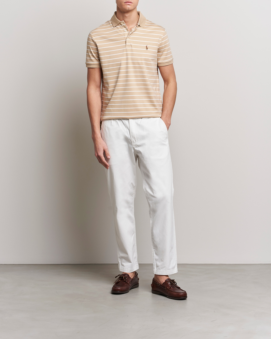 Men | Polo Shirts | Polo Ralph Lauren | Luxury Pima Cotton Striped Polo Sand Dune/White