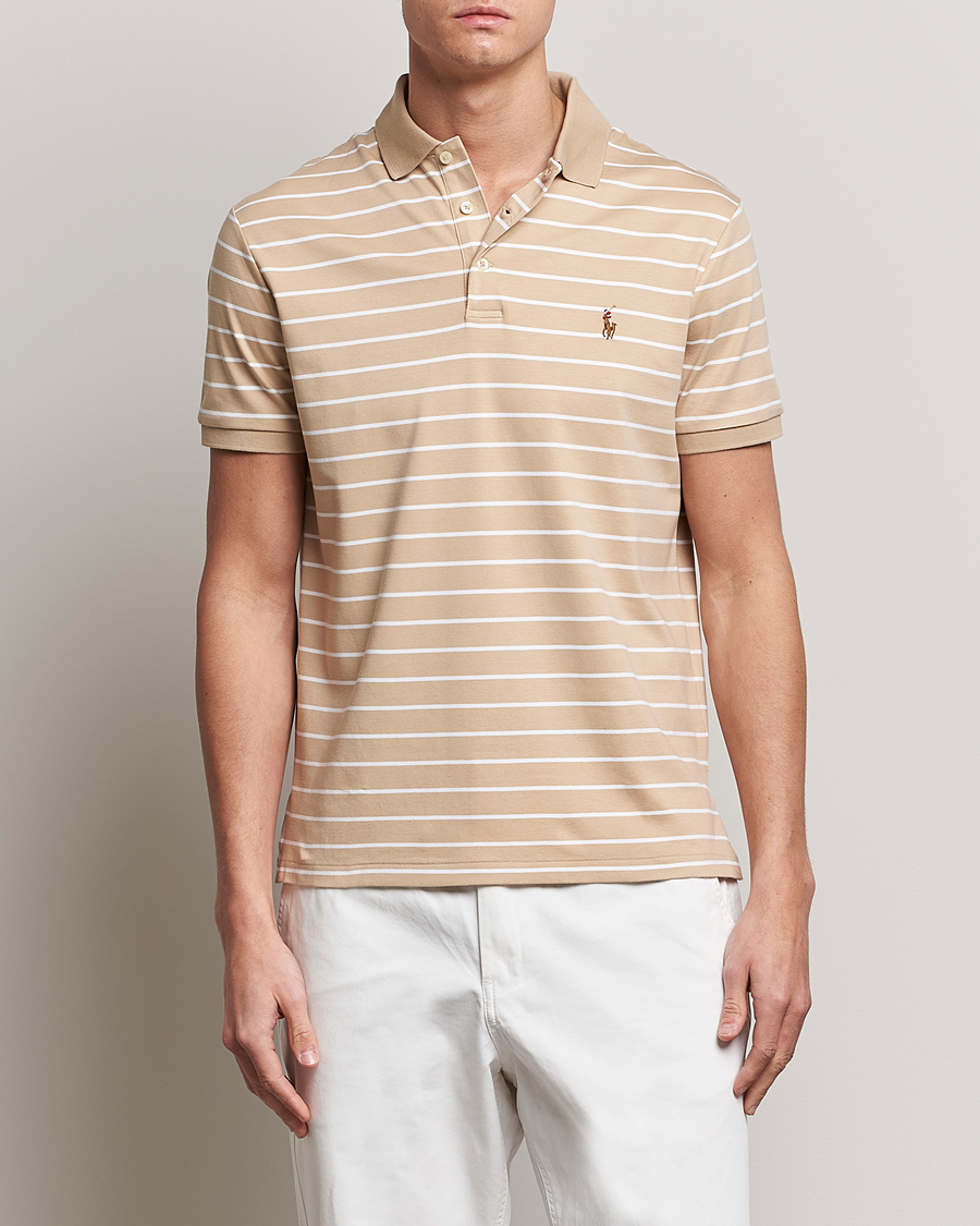 Polo Ralph Lauren Luxury Pima Cotton Striped Polo Sand Dune/White
