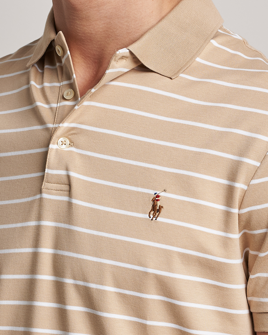 Men | Polo Shirts | Polo Ralph Lauren | Luxury Pima Cotton Striped Polo Sand Dune/White