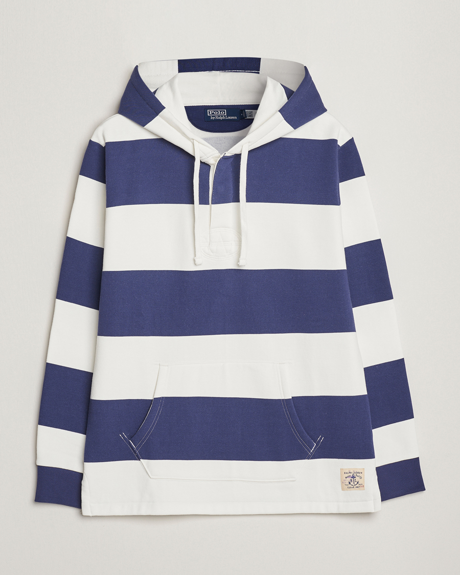 Men | Sweaters & Knitwear | Polo Ralph Lauren | Jersey Blockstriped Hoodie Boat Navy/White