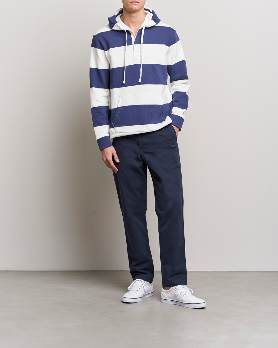 Men | Sweaters & Knitwear | Polo Ralph Lauren | Jersey Blockstriped Hoodie Boat Navy/White