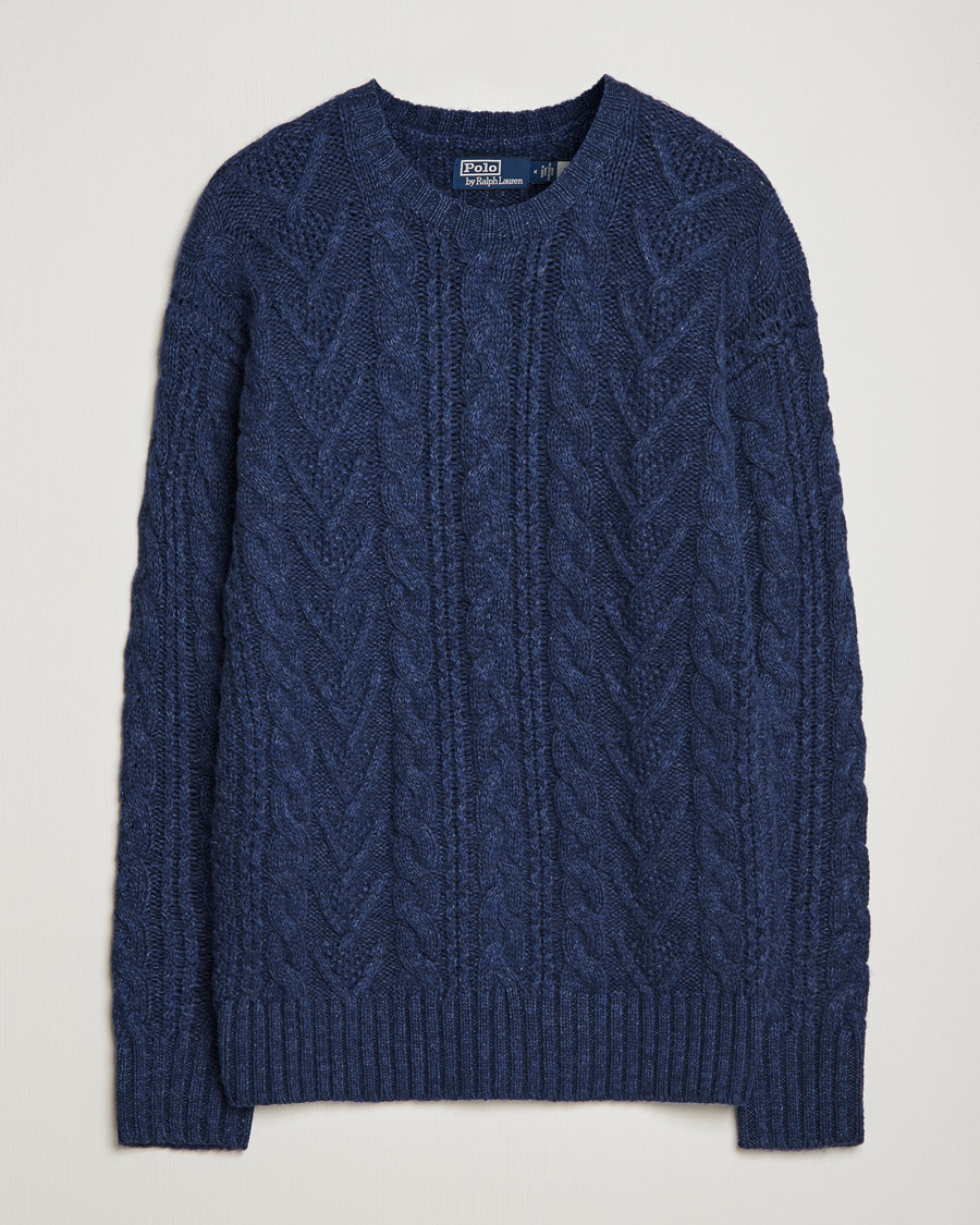 Men | Sweaters & Knitwear | Polo Ralph Lauren | Knitted Fishermen Sweater Mid Blue Heather