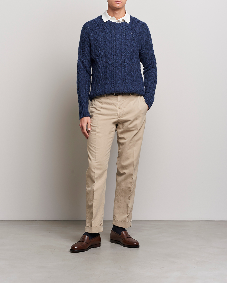 Men | Sweaters & Knitwear | Polo Ralph Lauren | Knitted Fishermen Sweater Mid Blue Heather