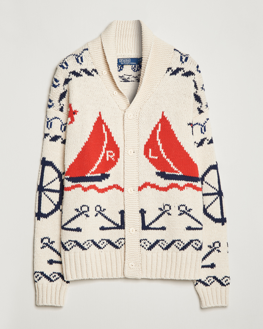 Polo Ralph Lauren Knitted Fishermen Shawl Collar Cardigan Cream at CareOfCa
