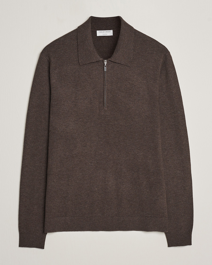 Men | Sweaters & Knitwear | Tiger of Sweden | Orbit Half Zip Merino Coffee