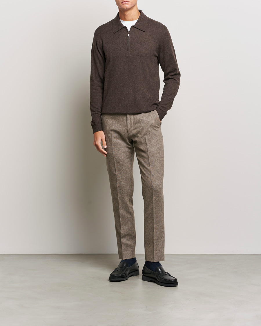 Men | Sweaters & Knitwear | Tiger of Sweden | Orbit Half Zip Merino Coffee