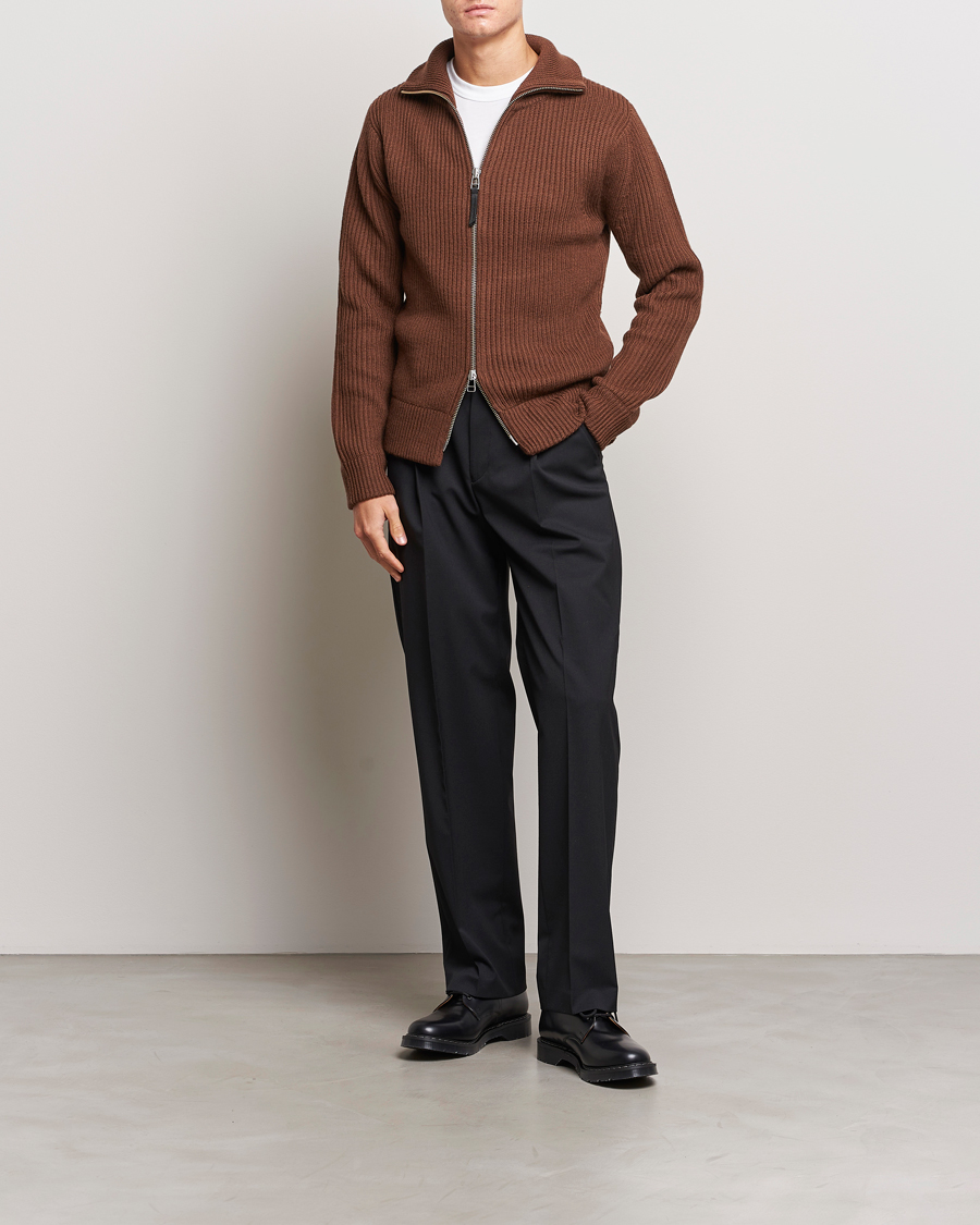 Men | Sweaters & Knitwear | Tiger of Sweden | Nyman Full Zip Golden Brown