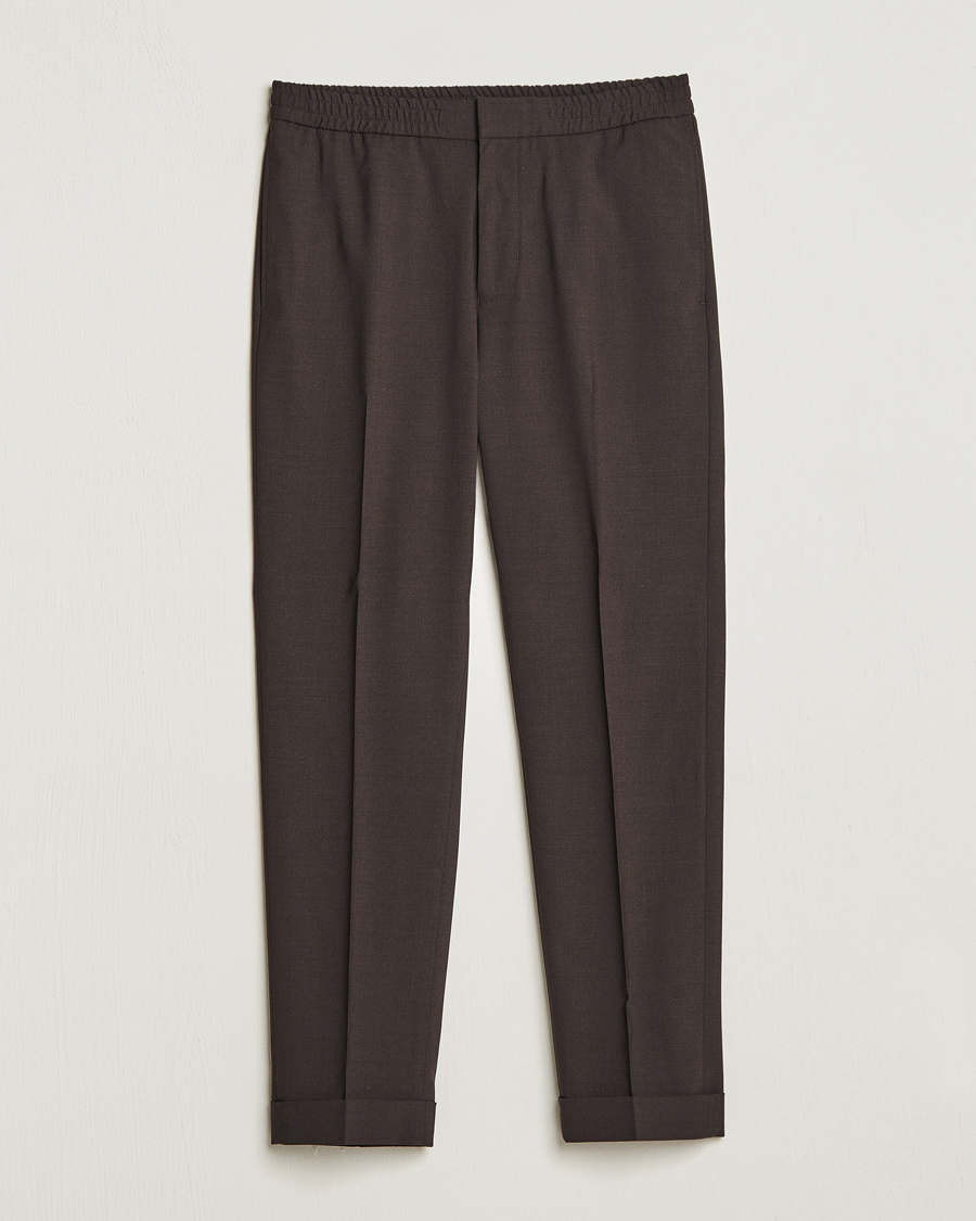 Men | Drawstring Trousers | Tiger of Sweden | Taven Drawstring Wool Trousers Coffee