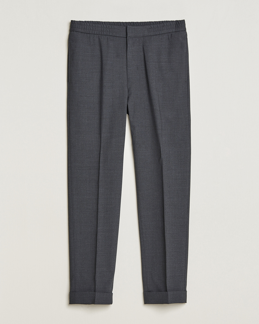 Men | Trousers | Tiger of Sweden | Taven Drawstring Wool Trousers Dark Grey Melange