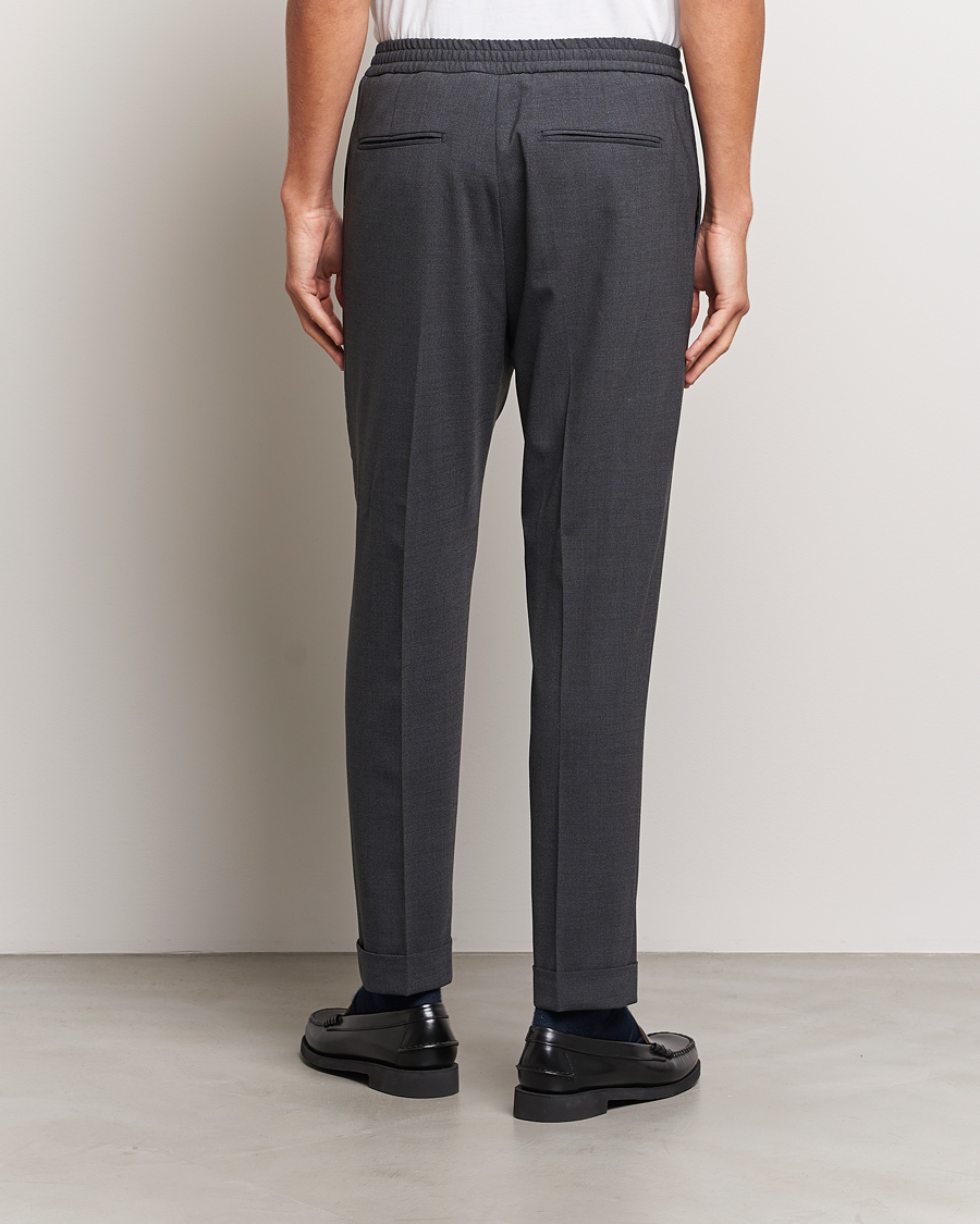 Men | Trousers | Tiger of Sweden | Taven Drawstring Wool Trousers Dark Grey Melange