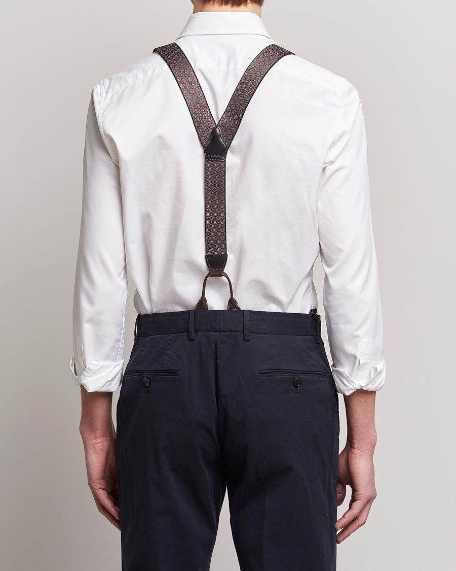 Men | Albert Thurston Elastic Medallion Printed Braces 35mm Wine | Albert Thurston | Elastic Medallion Printed Braces 35mm Wine