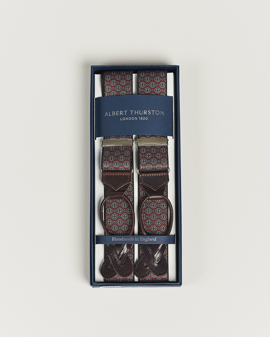 Men | Albert Thurston Elastic Medallion Printed Braces 35mm Wine | Albert Thurston | Elastic Medallion Printed Braces 35mm Wine