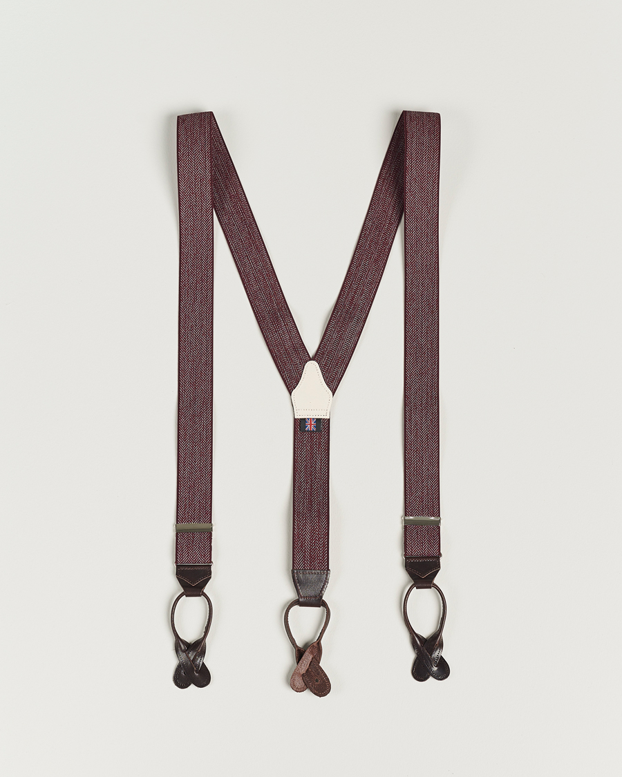 Men | Albert Thurston Elastic Herringbone Braces 35mm Wine | Albert Thurston | Elastic Herringbone Braces 35mm Wine