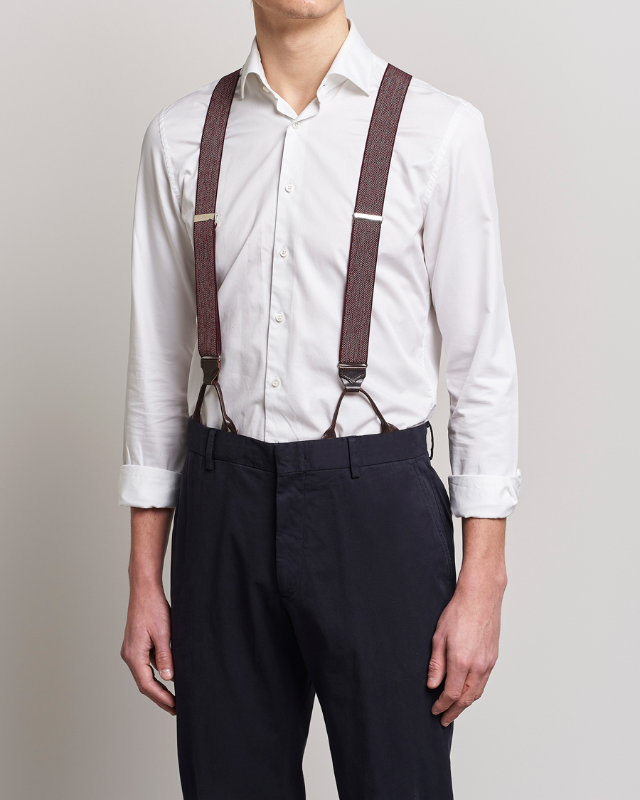 Men | Albert Thurston Elastic Herringbone Braces 35mm Wine | Albert Thurston | Elastic Herringbone Braces 35mm Wine