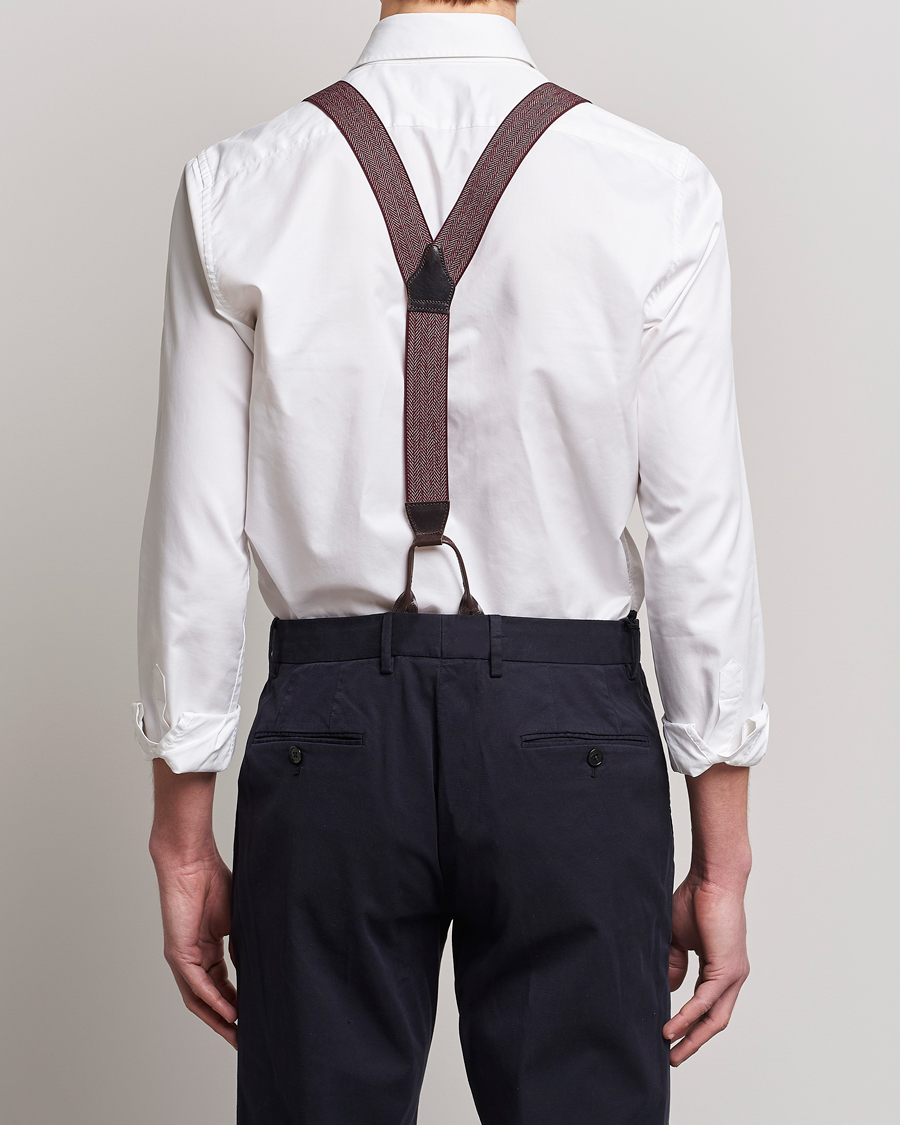 Men | Albert Thurston Elastic Herringbone Braces 35mm Wine | Albert Thurston | Elastic Herringbone Braces 35mm Wine