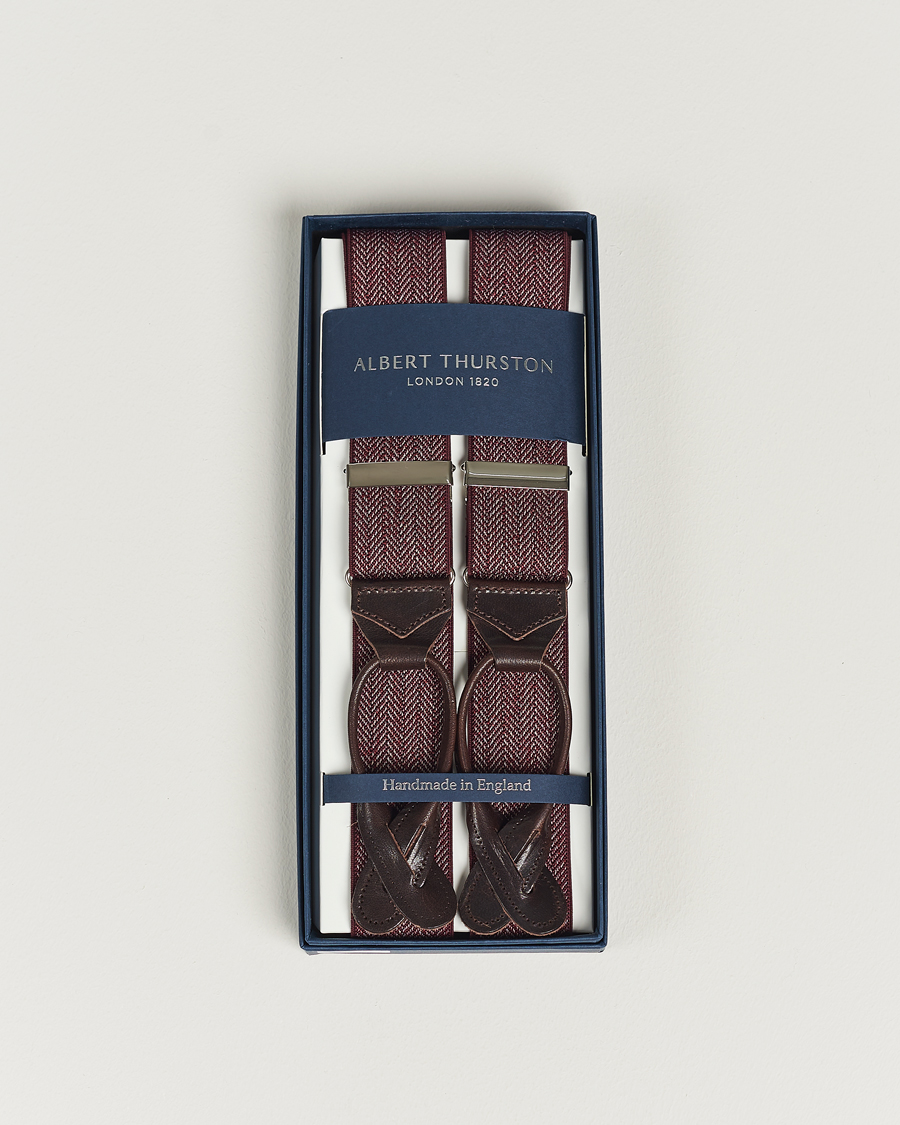 Men | Albert Thurston Elastic Herringbone Braces 35mm Wine | Albert Thurston | Elastic Herringbone Braces 35mm Wine